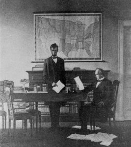 Abraham Lincoln and Salmon P. Chase Conferring About the National Bank Act of 1863 Mural Painting by N.C. Wyeth